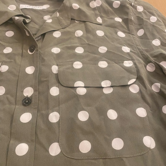 Equipment Women’s Silk Olive Sage Polka Dot Button-Down Long sleeve Shirt New M - Picture 13 of 14